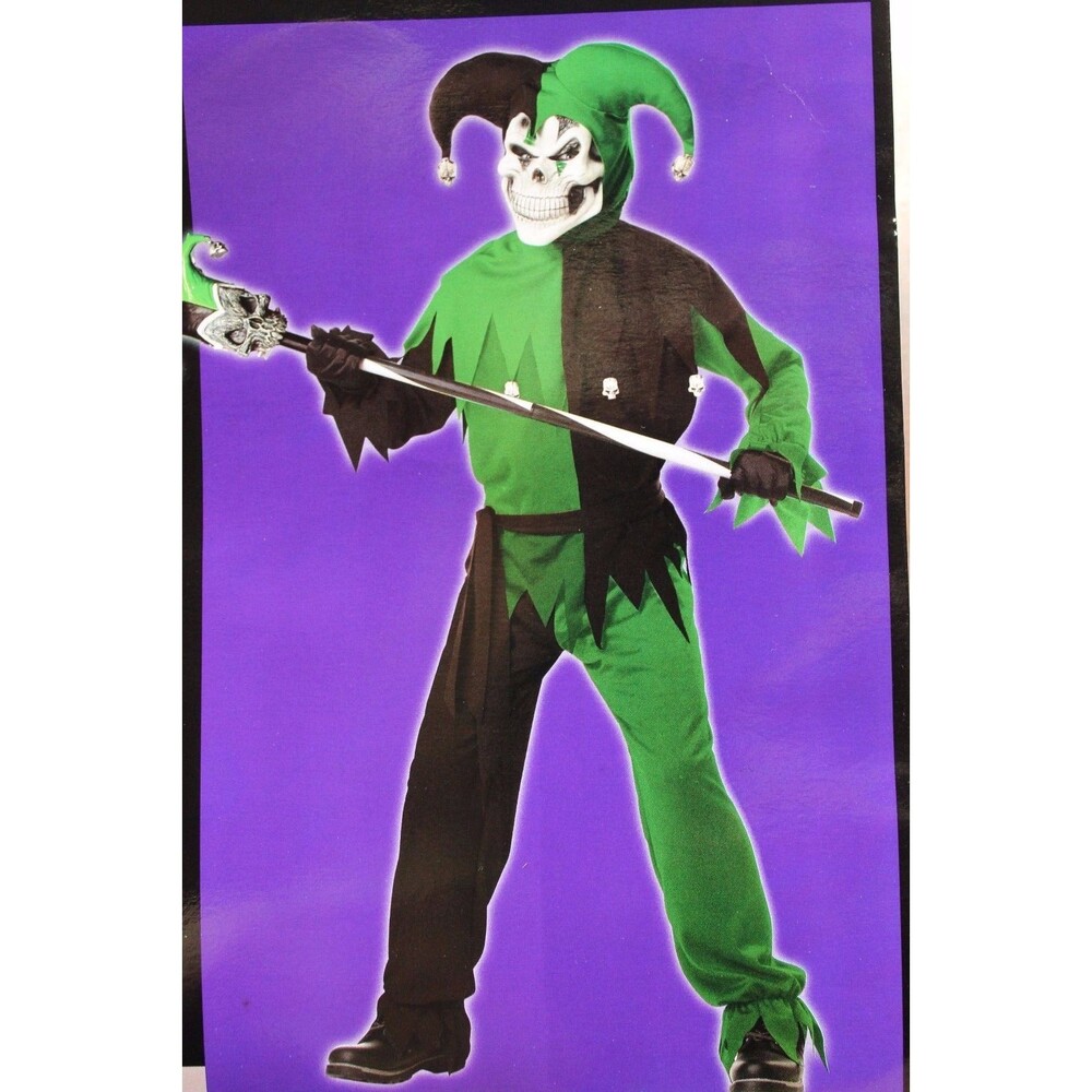 Boys LRG 10 12 Evil Jester Joker Halloween Renaissance Costume Skeleton NEW